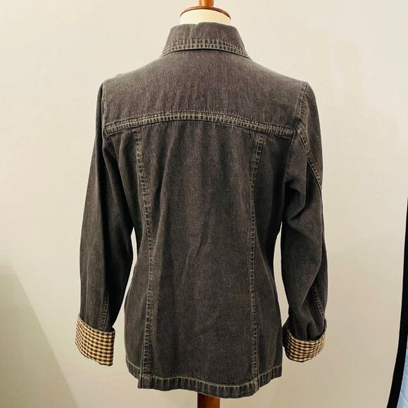 Vtg Longaberger Homestead Denim Jacket Sz M Plaid Flip Cuff Farm Country Autumn - Picture 5 of 7